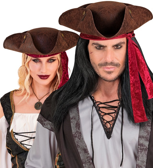 Deluxe Brown Tricorn Pirate Hat