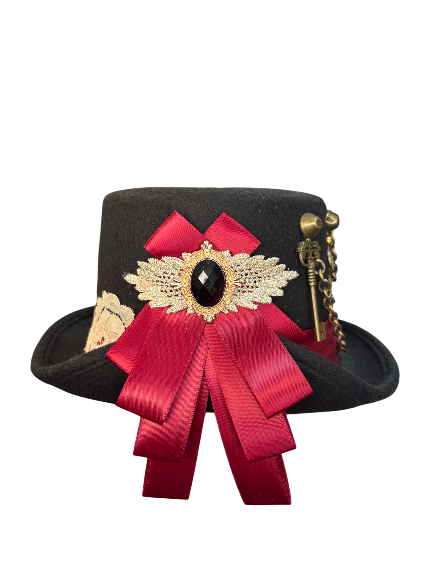 Black Steampunk Top Hat With Ribbon And Lace Detail