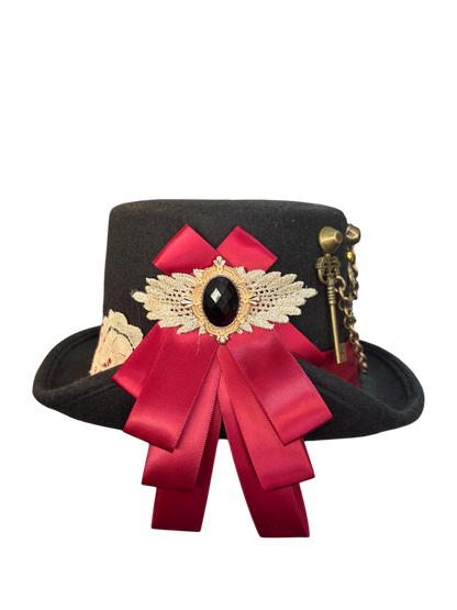 Black Steampunk Top Hat With Ribbon And Lace Detail