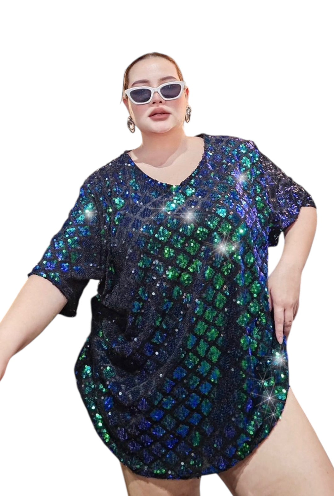 Black and Mermaid Diamond Sequin Top