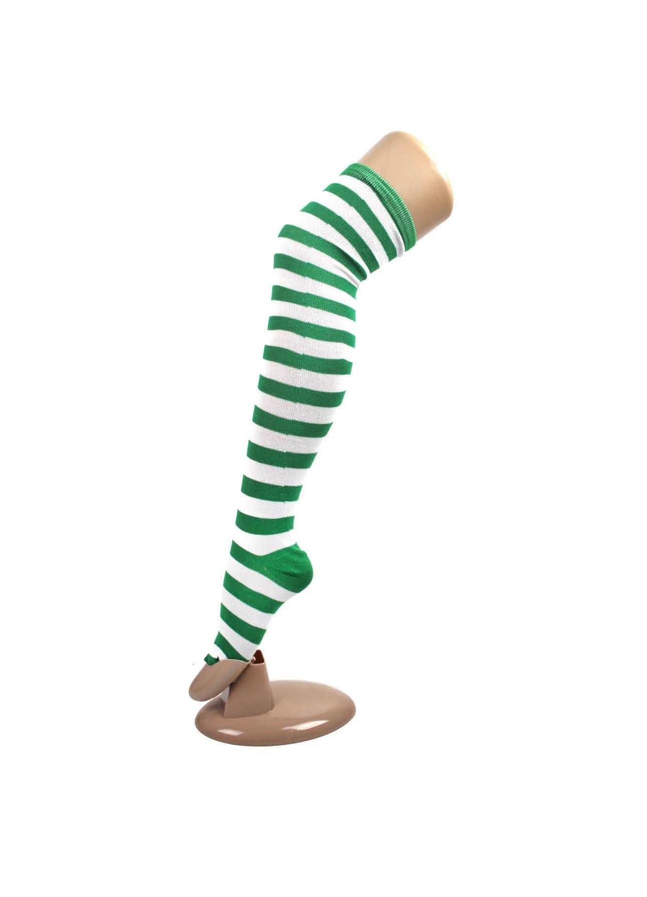 Green and White Striped Over Knee Socks