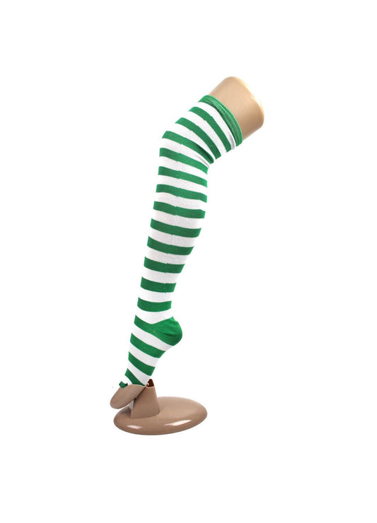 Green and White Striped Over Knee Socks