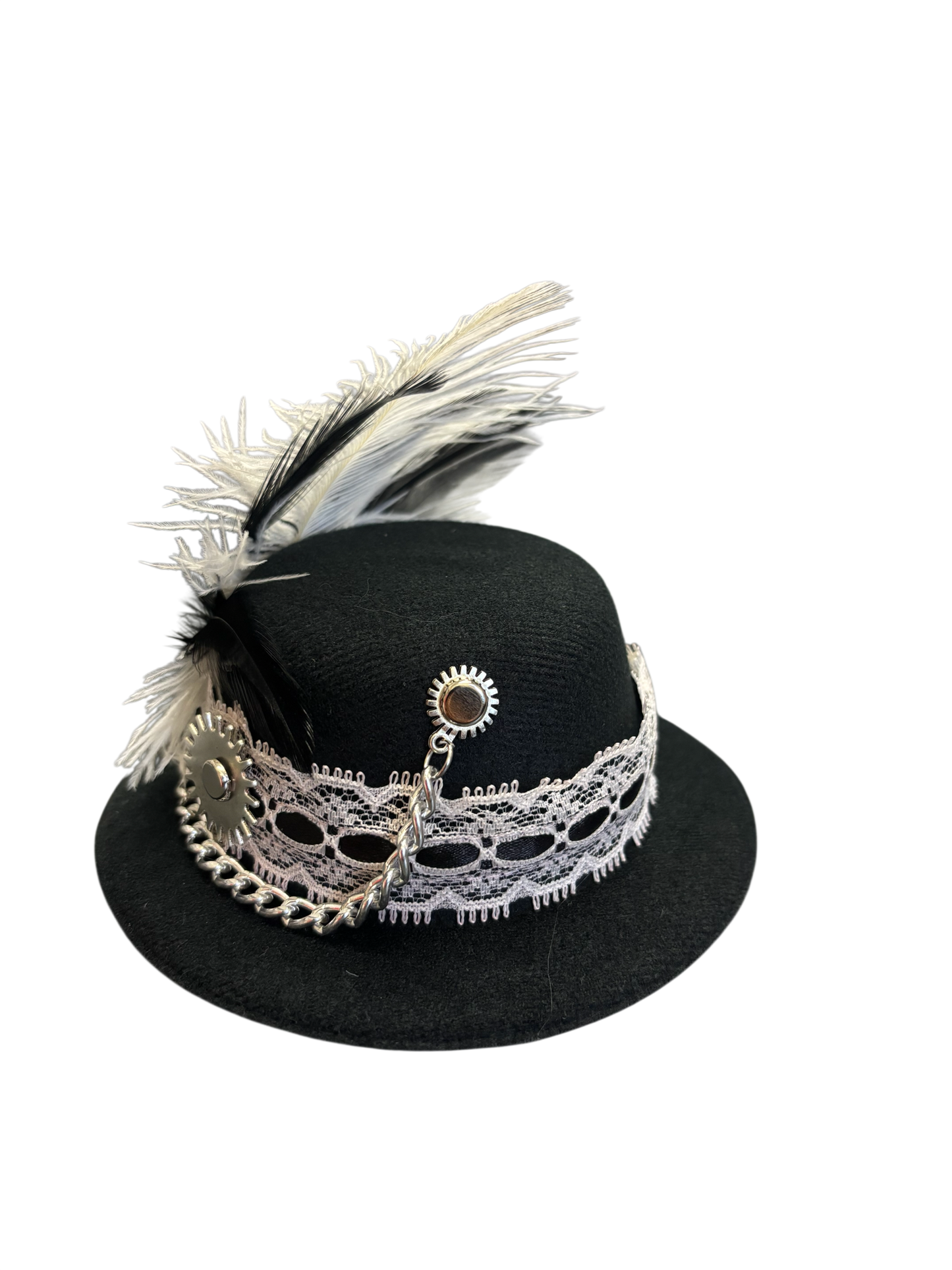 Mini Feather And Heart Steampunk Hat