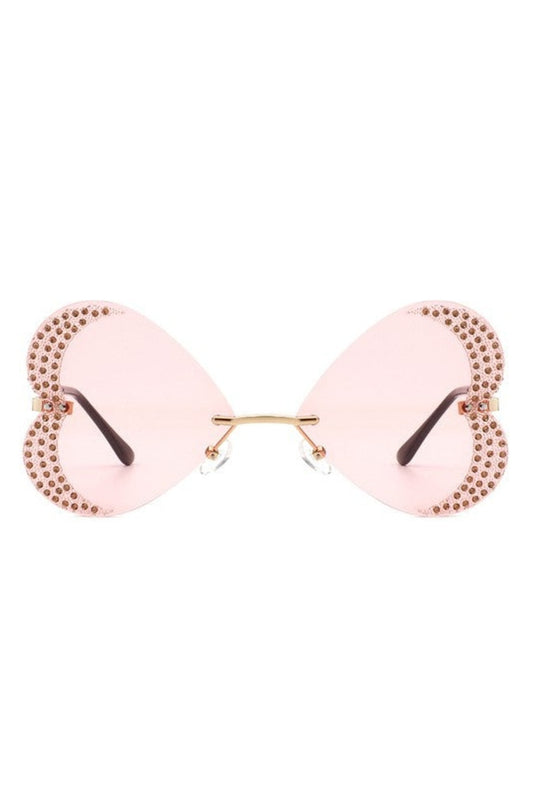 Pink Diamanté Rimless Heart Glasses