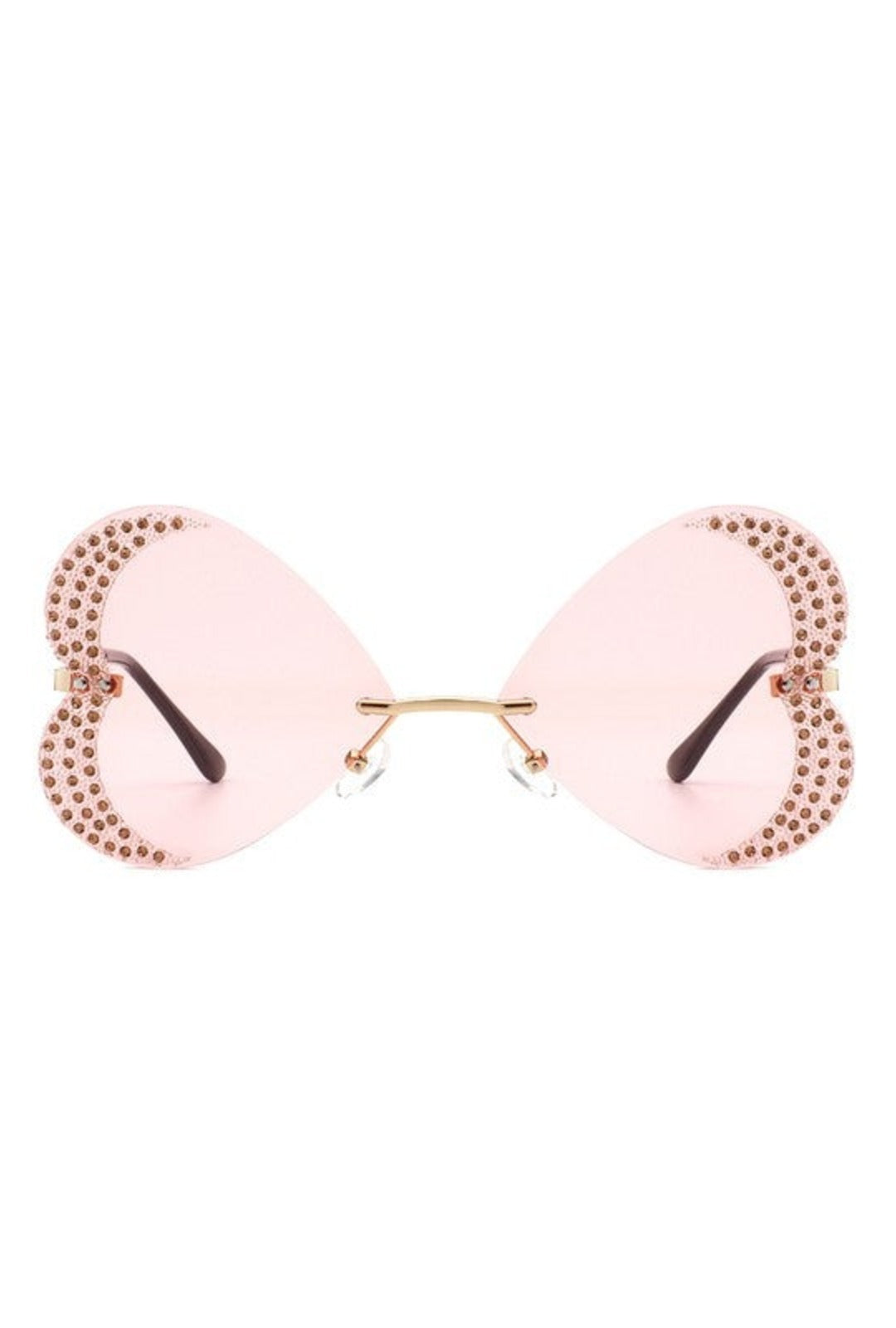 Pink Diamanté Rimless Heart Glasses