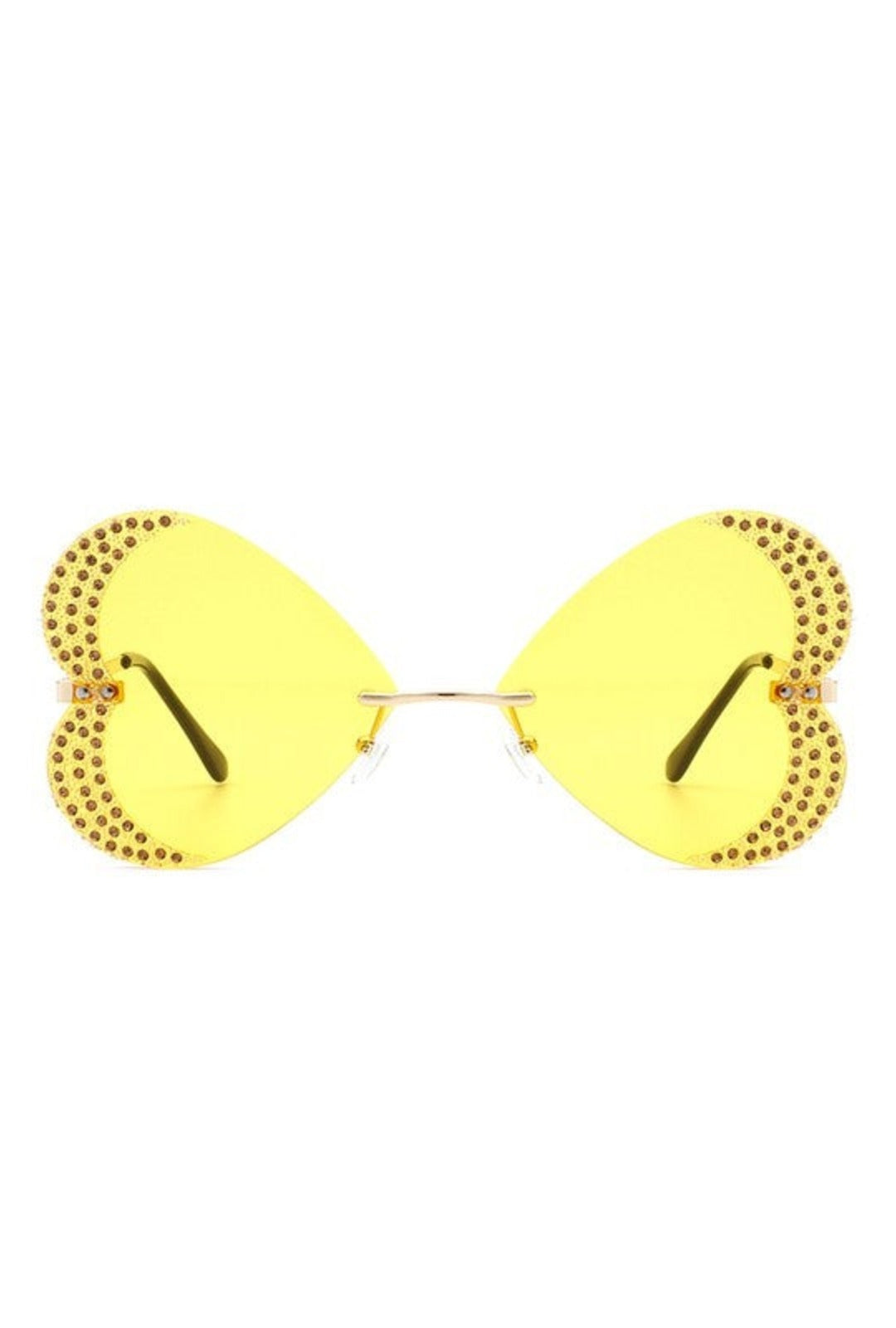 Yellow Diamanté Rimless Heart Glasses