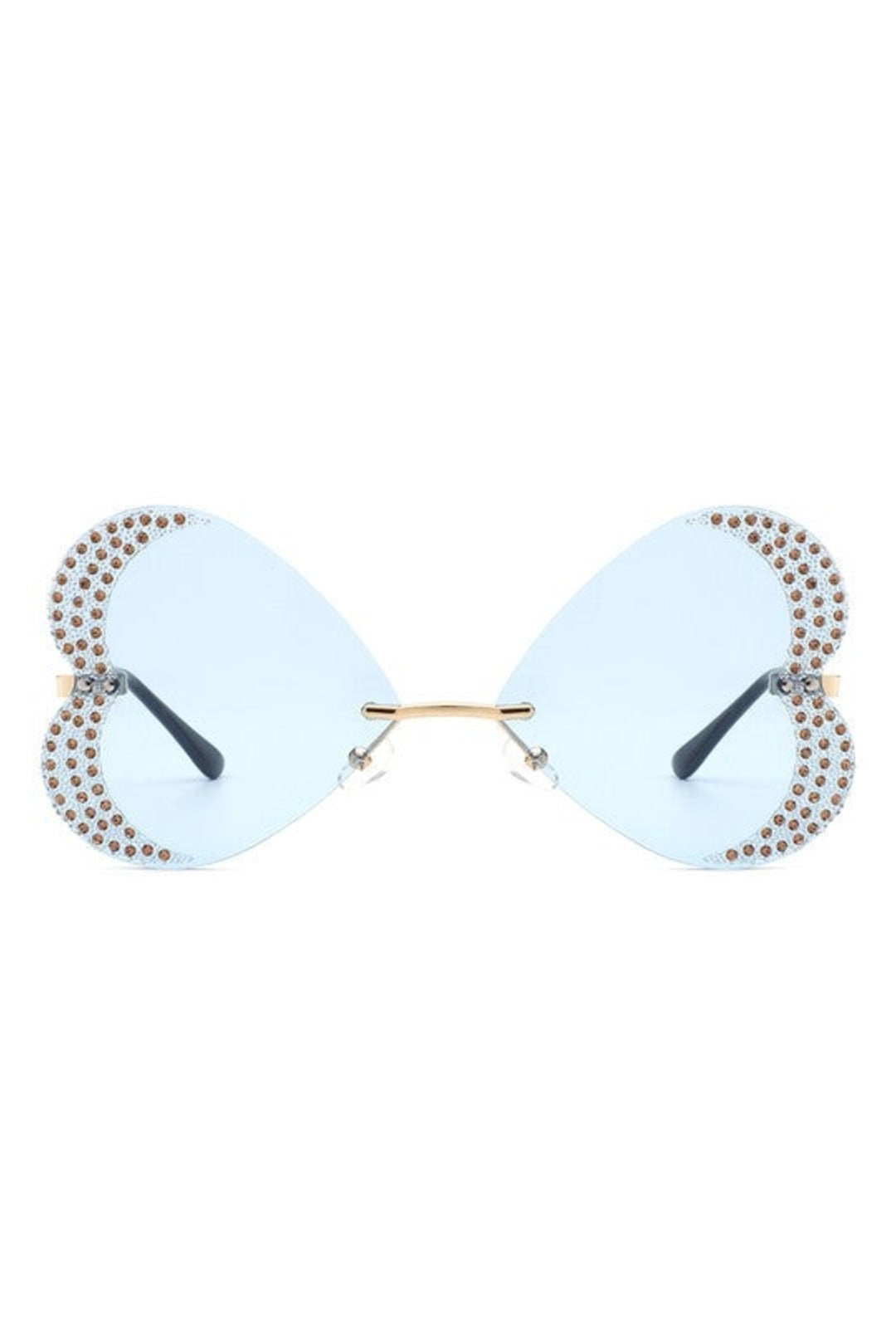 Blue Diamanté Rimless Heart Glasses
