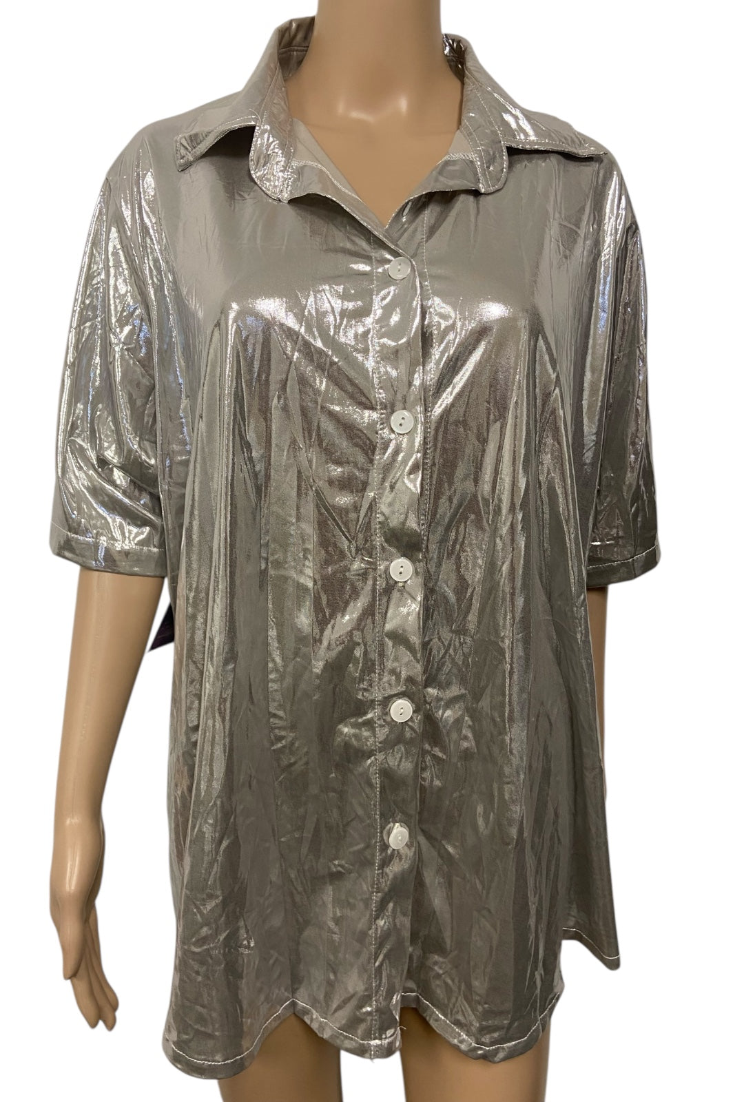 Metallic Space Silver Button Up Shirt