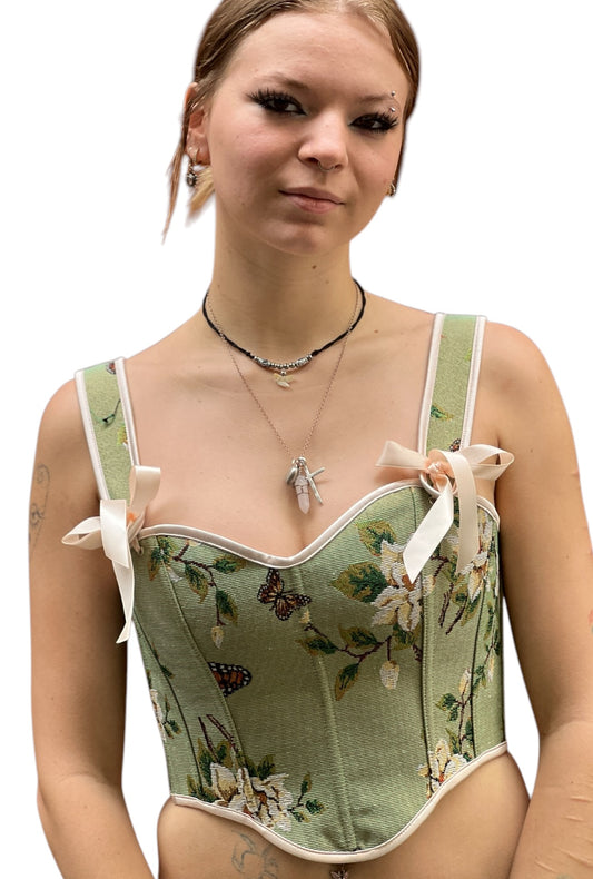 Green Renaissance Floral Corset Top
