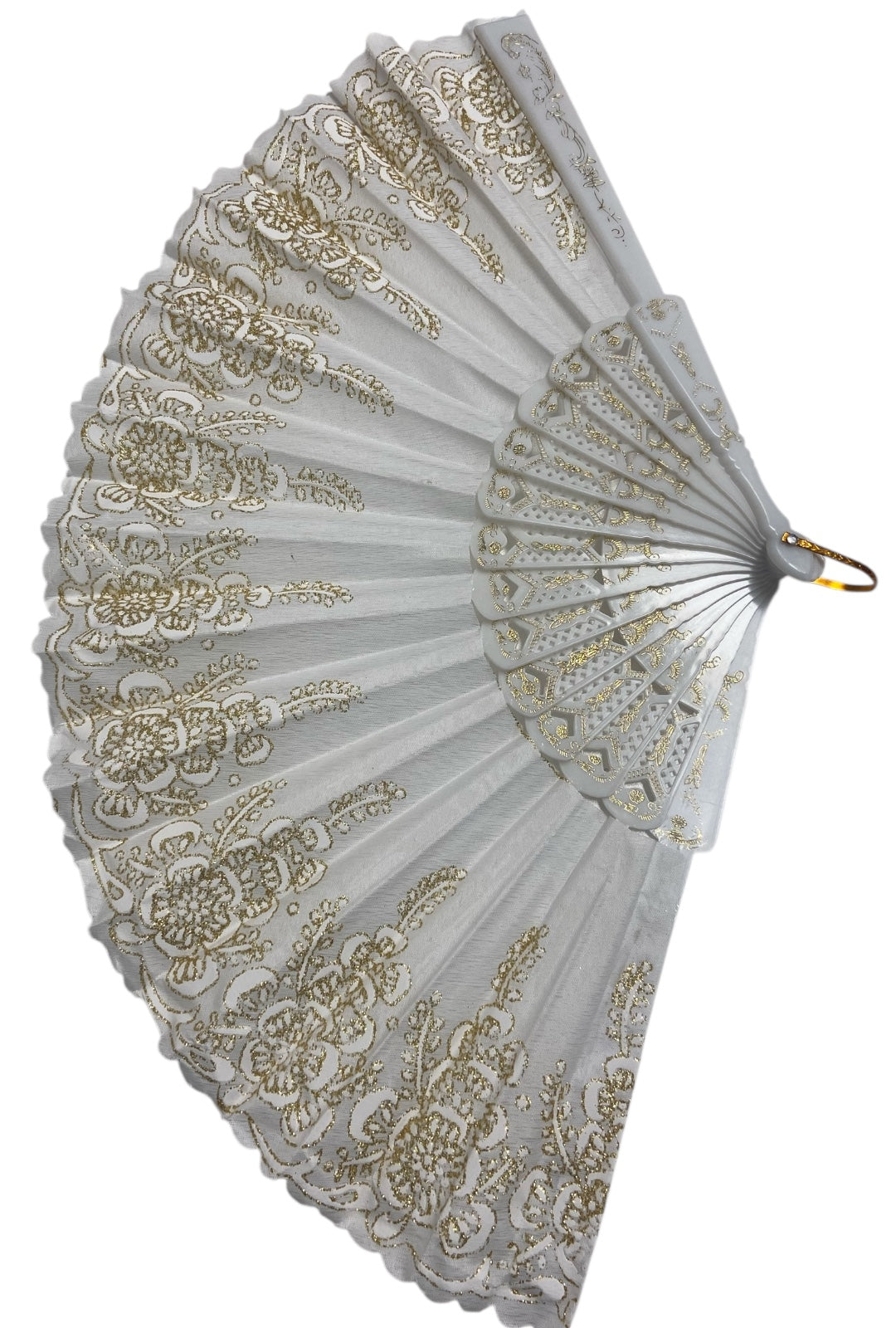 White and Gold Hand Fan With Gold Glitter Detail (D)