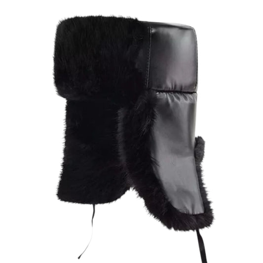 Black Faux Fur Trapper Hat