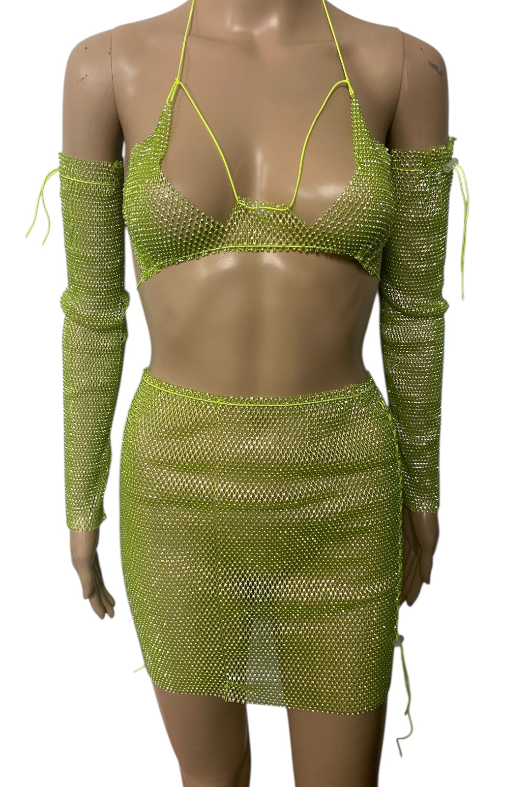 Neon Green Crystal Mesh Festival Set