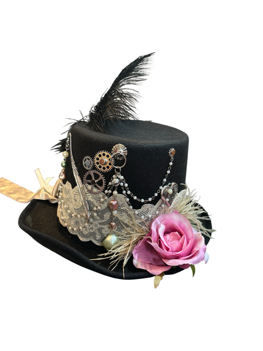 Lace And Rose Steampunk Top Hat (Y)
