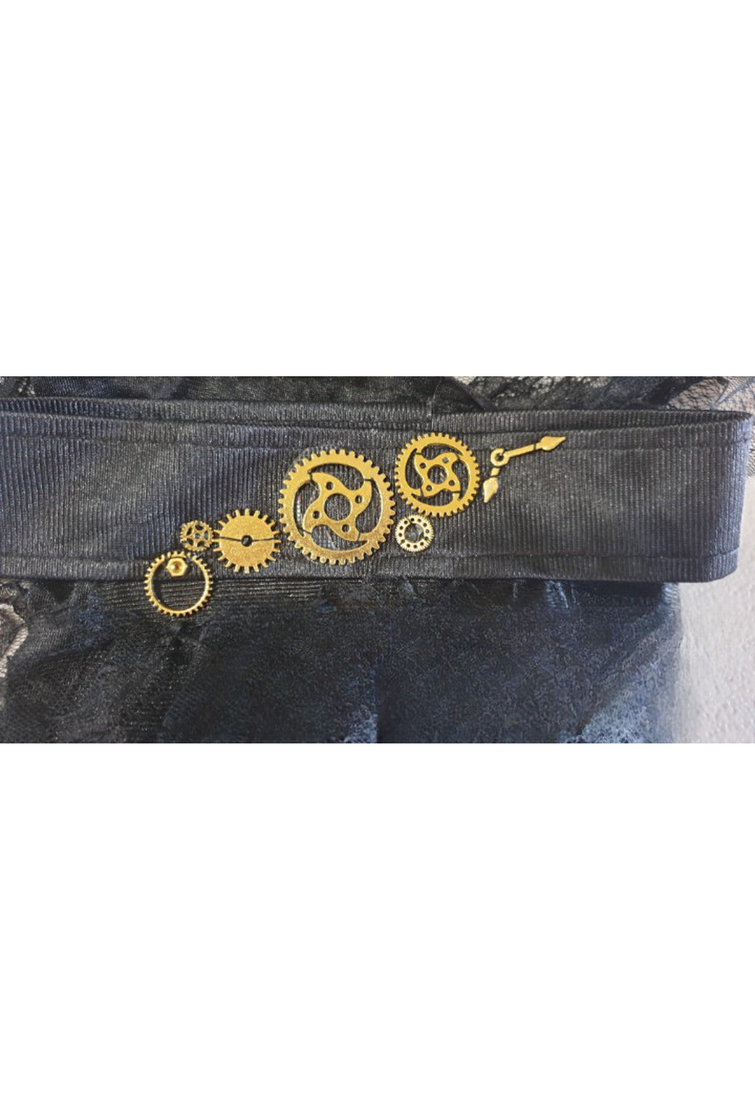 Black Steampunk Jabot Collar with Bronze Cogs