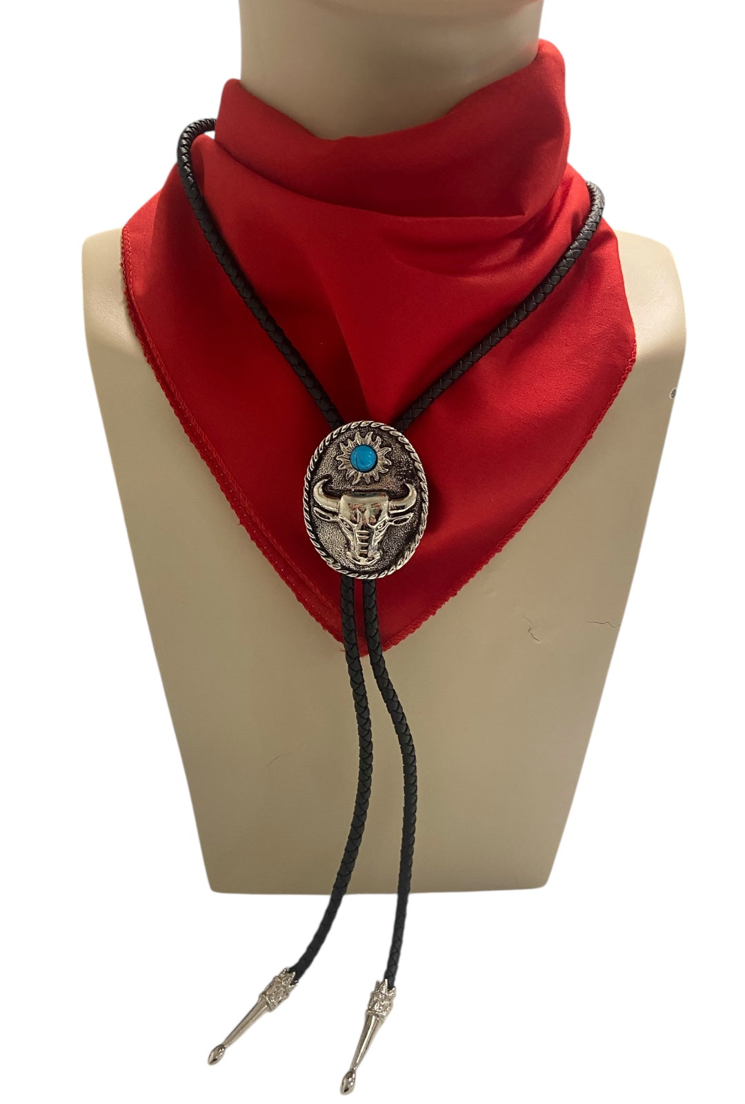 Silver Bull With Turquoise Gem Bolo Tie