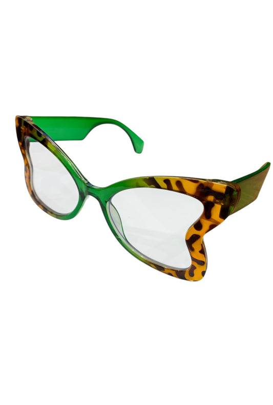 Green with Tort Oversized Butterfly Frame Clear Glasses