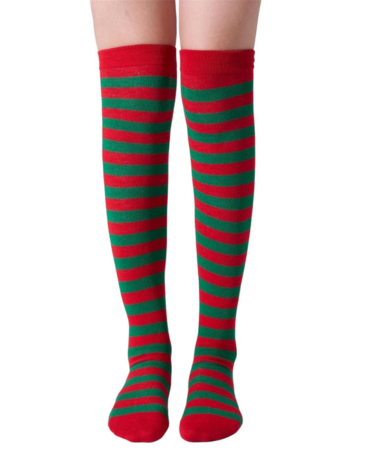 Red and Green Striped Knee High Socks