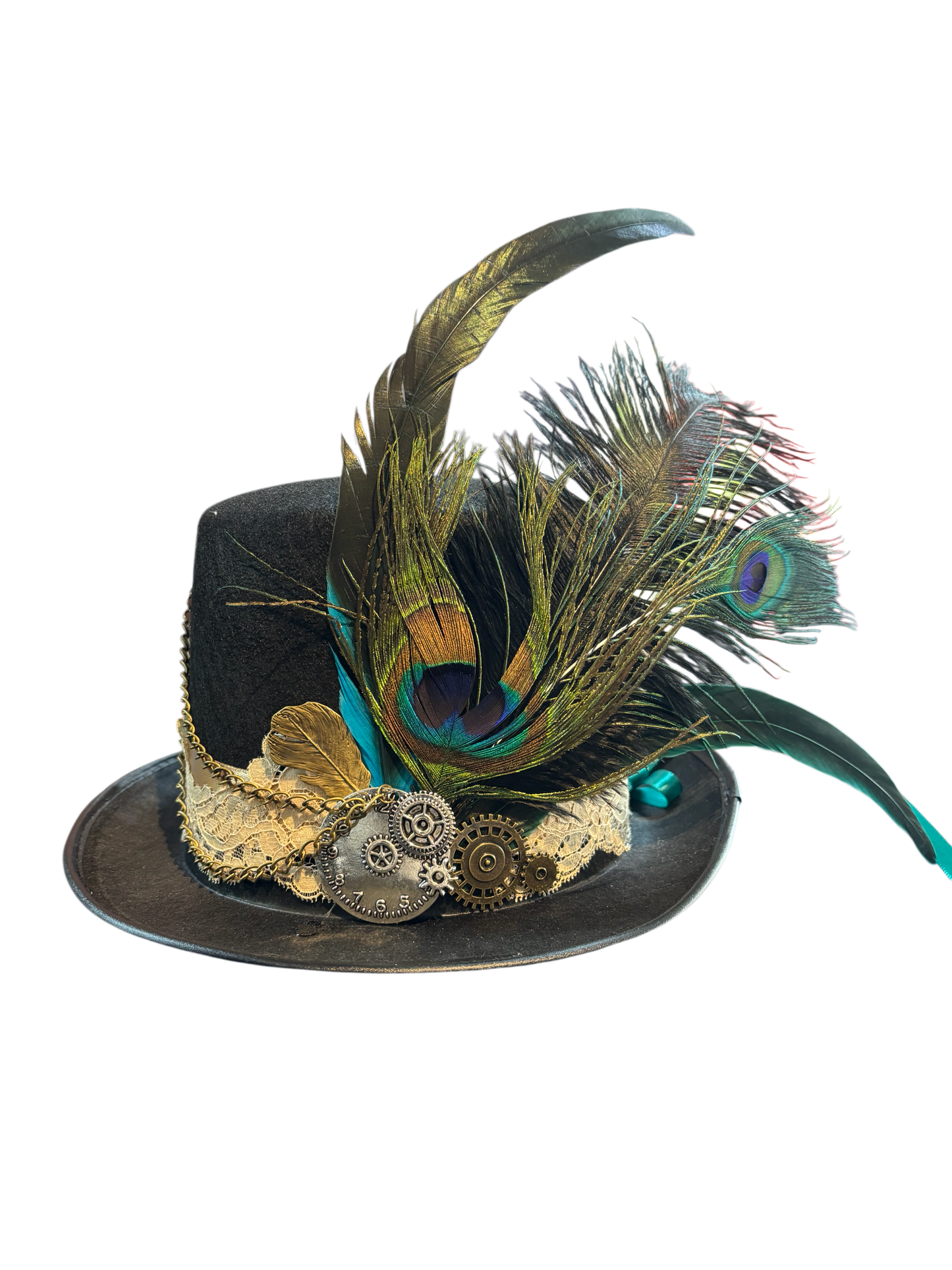 Steampunk Top Hat With Peacock Feather