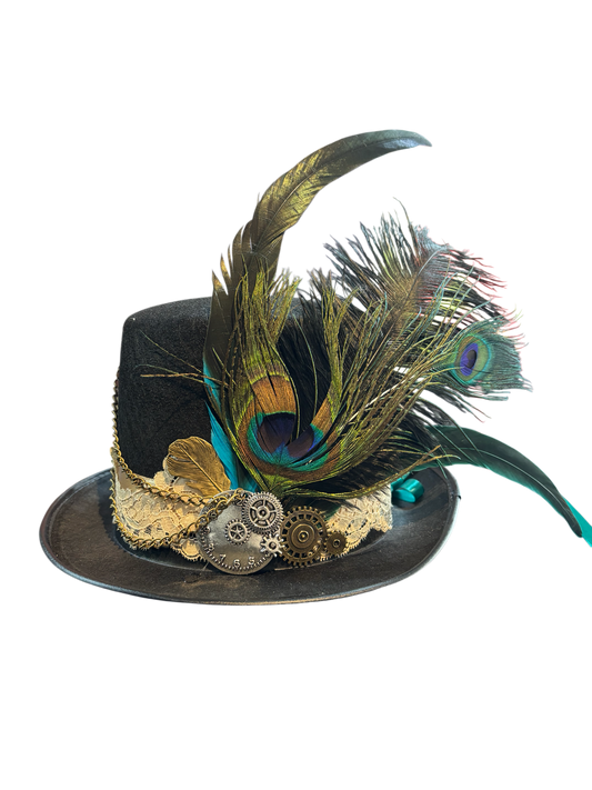 Steampunk Top Hat With Peacock Feather