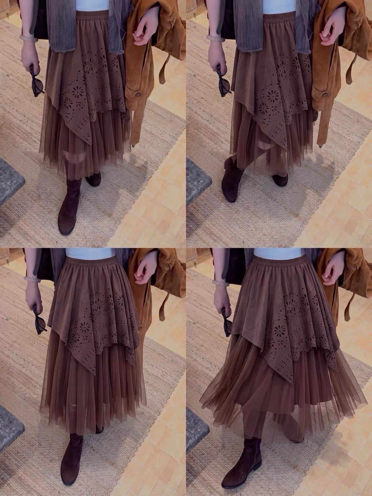 Dark Brown Boho Layered Tulle Skirt