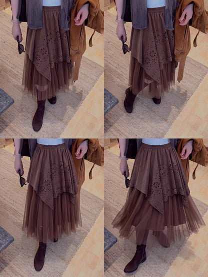 Dark Brown Boho Layered Tulle Skirt