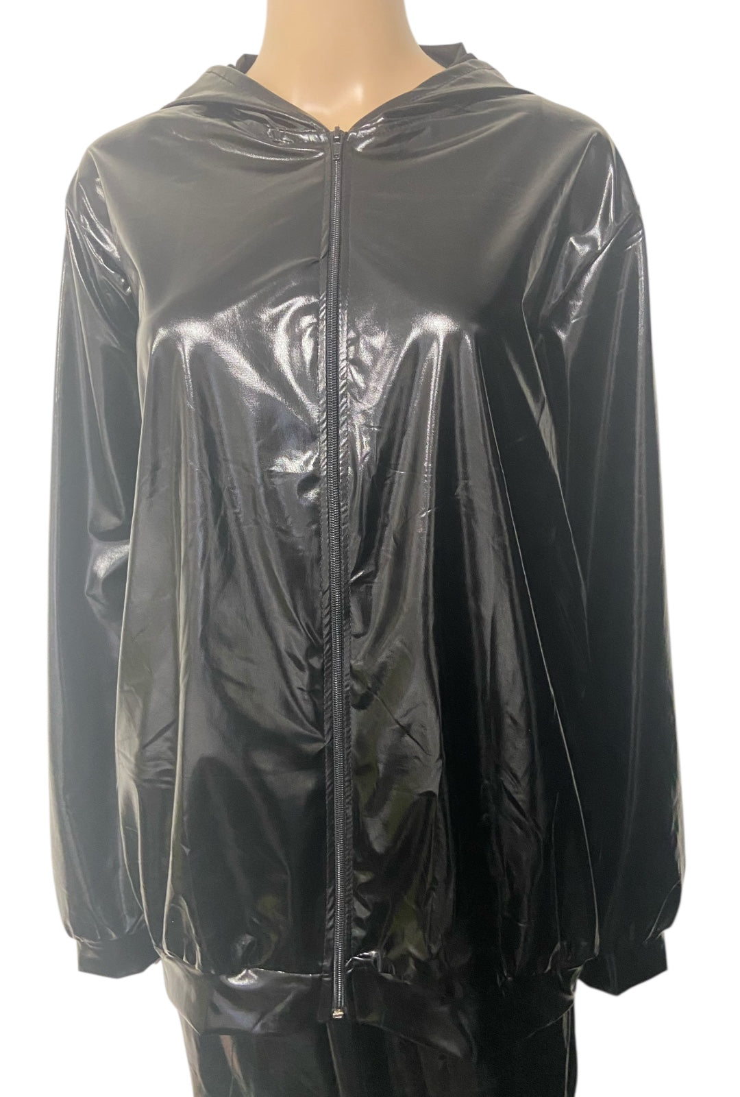 Metallic Black Zip Front Hoodie