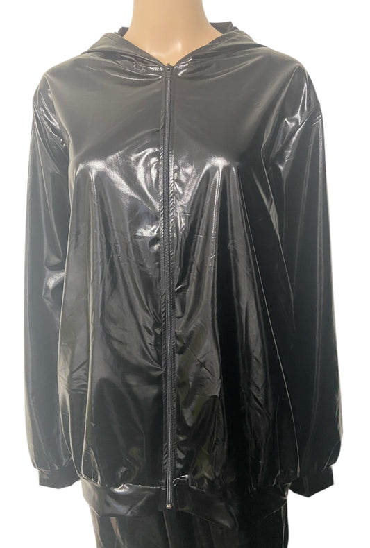 Metallic Black Zip Front Hoodie