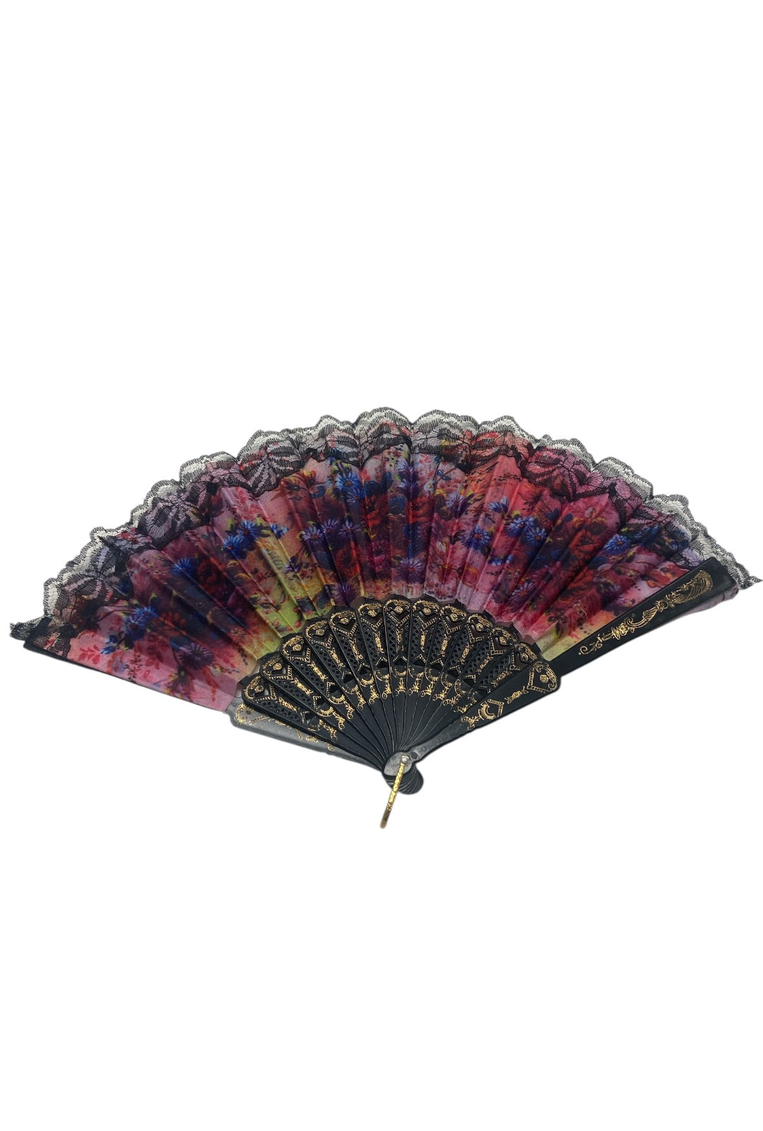 Black and Gold Hand Fan With Watercolour Daisies (F)