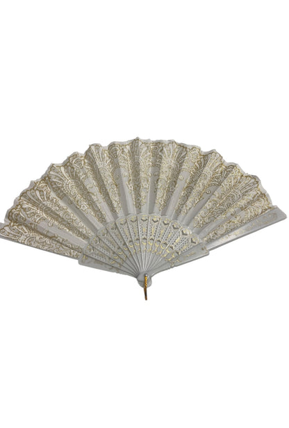 White and Gold Hand Fan With Gold Glitter Detail (L)