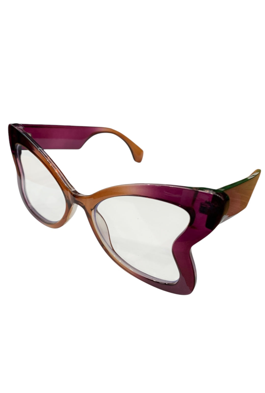 Purple with Brown Oversized Butterfly Frame Clear Glasses