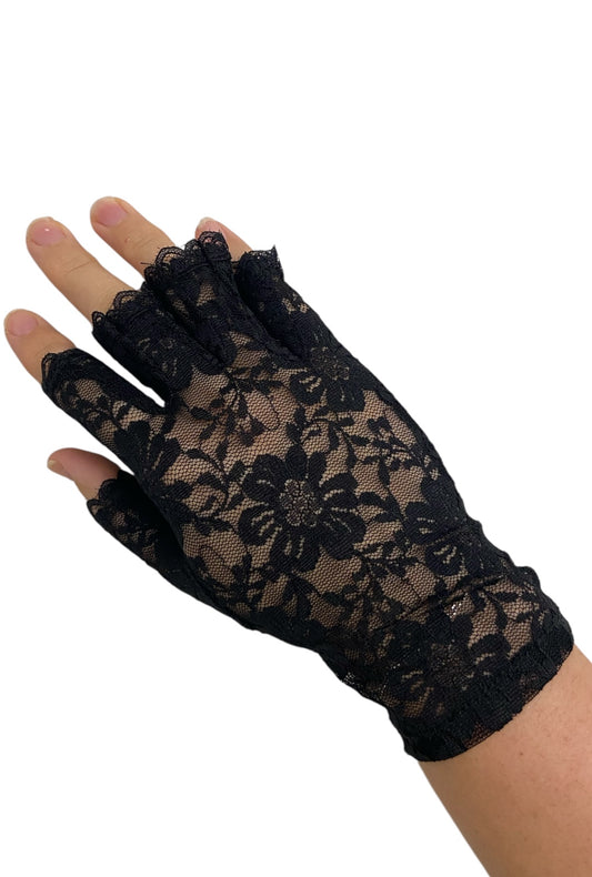 Black Lace Fingerless 80's Gloves