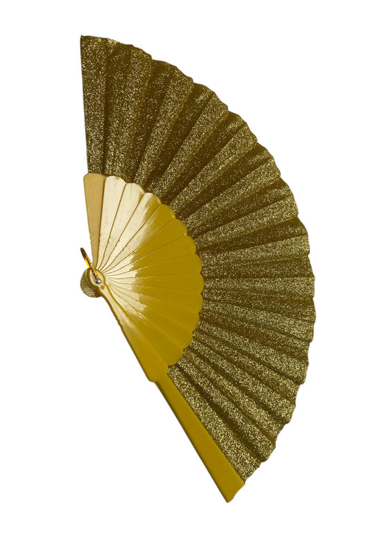 Yellow & Gold Glitter Hand Fan