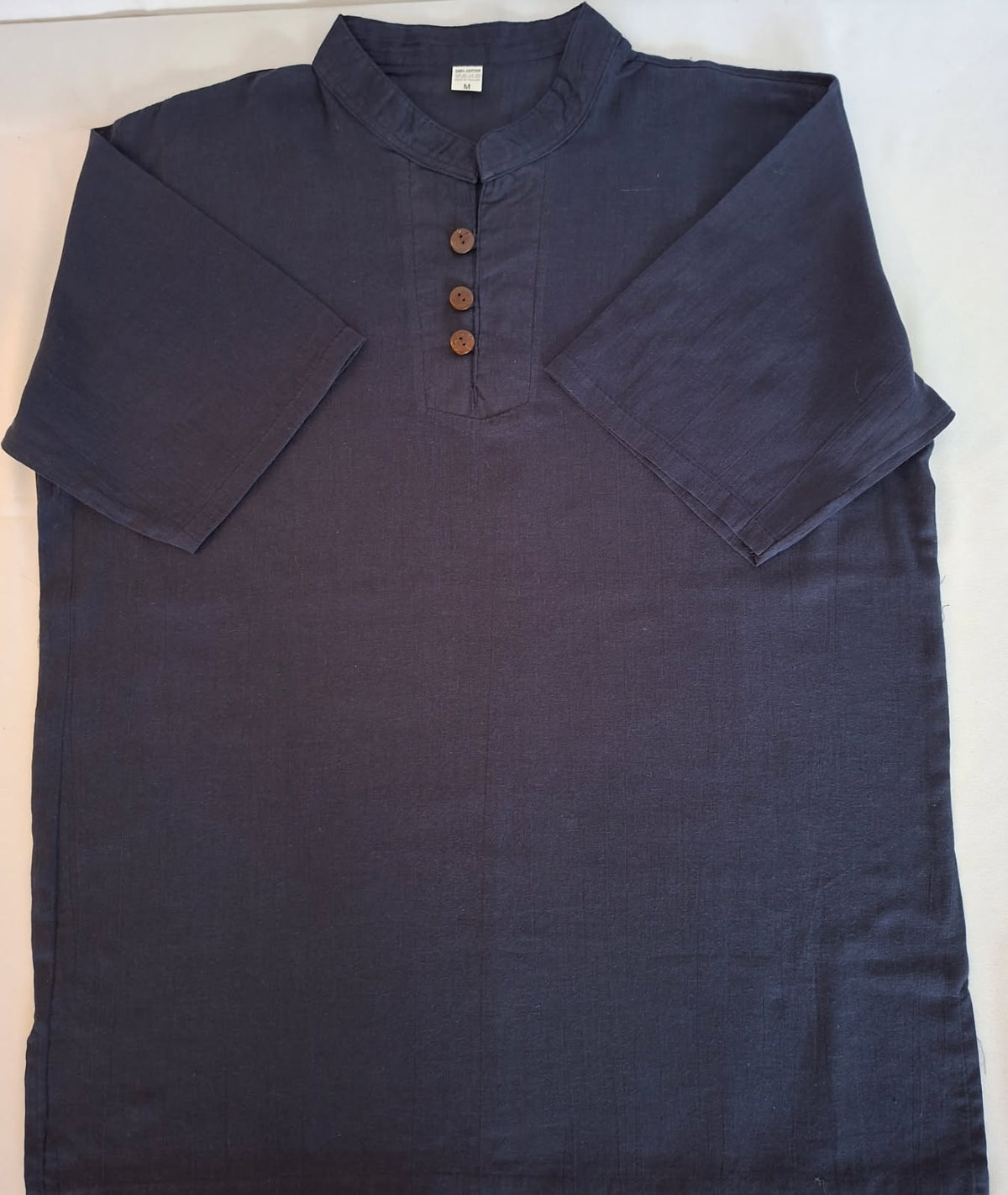 Navy Blue Cotton Mandarin Collar