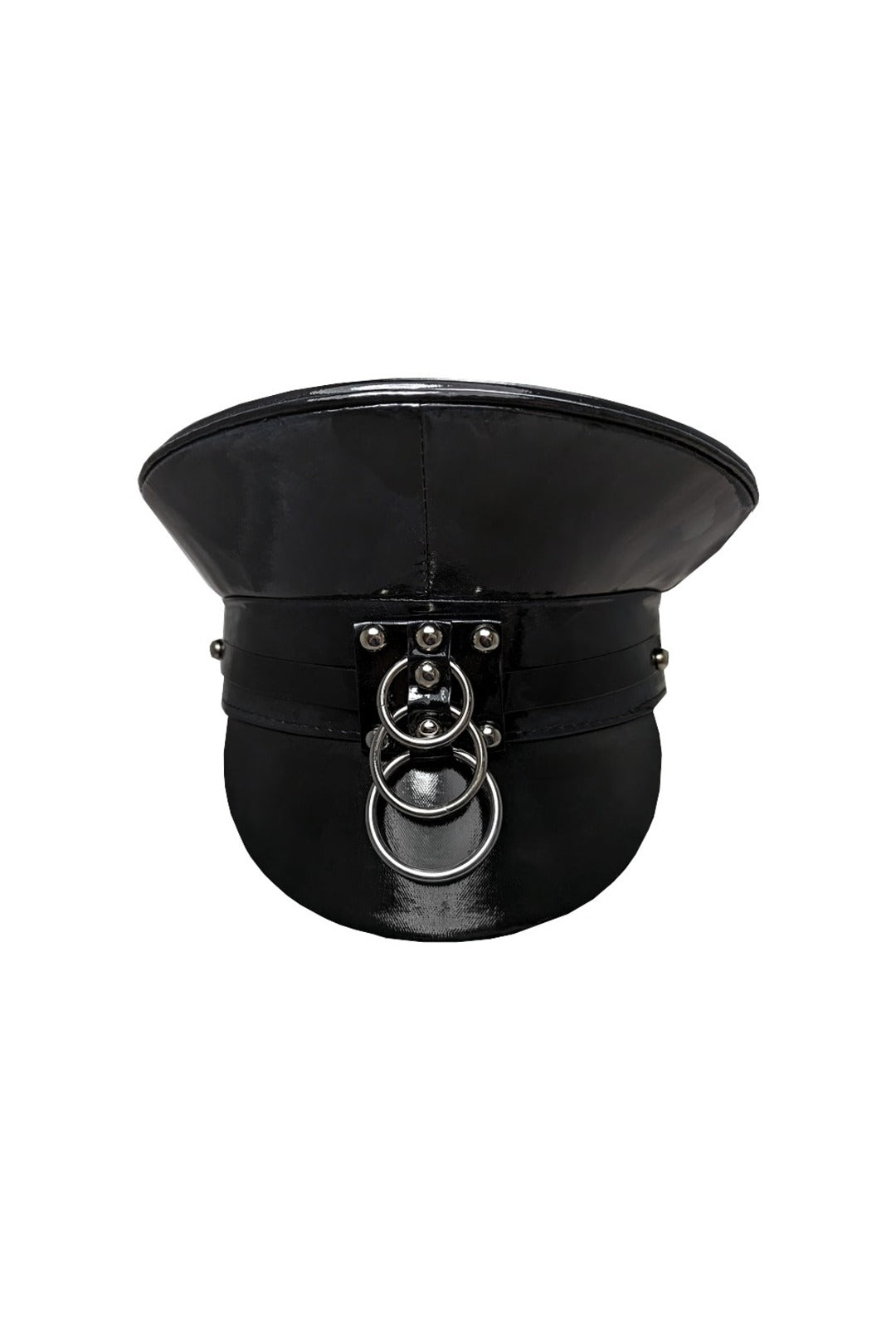 Black PVC Festival Cap with Silver Rings Perth | Hurly-Burly
