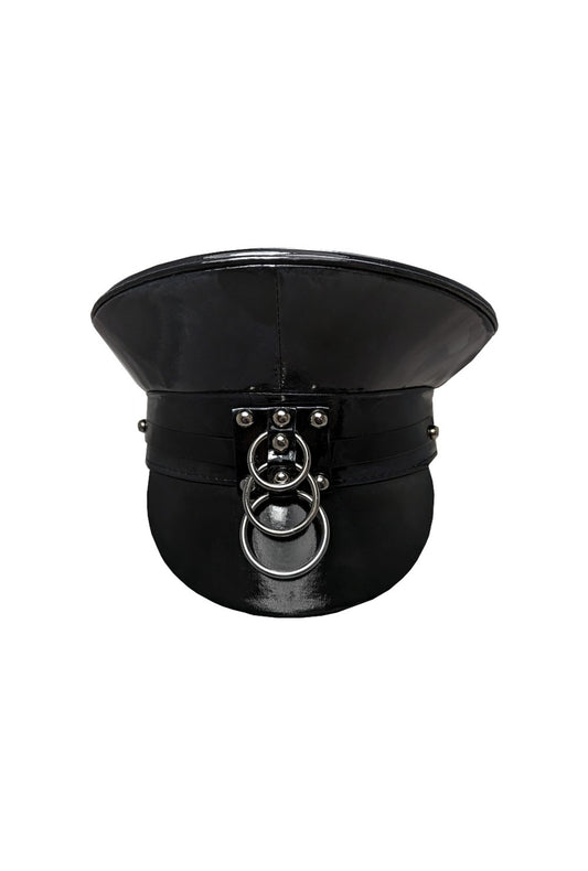 Black PVC Festival Cap with Silver Rings