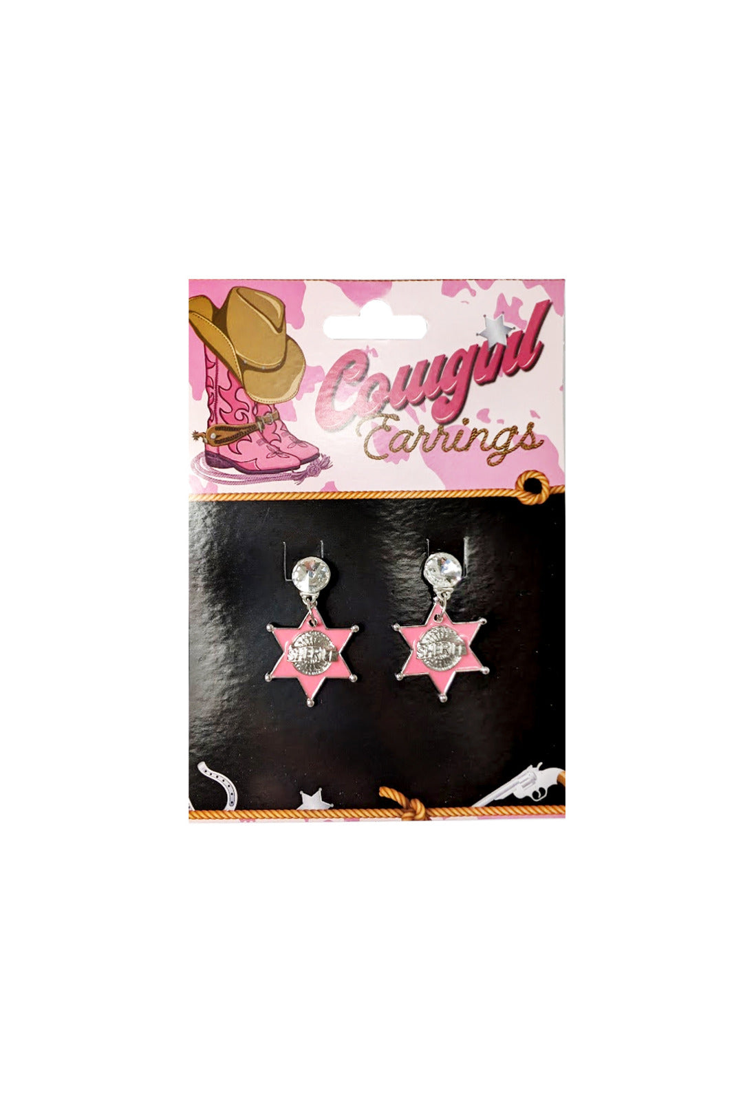 Pink Sheriff Badge Earrings