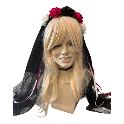 Day Of The Dead Black,Red And White Veil