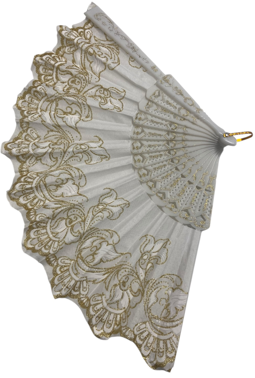 White and Gold Hand Fan With Gold Glitter Detail (F)