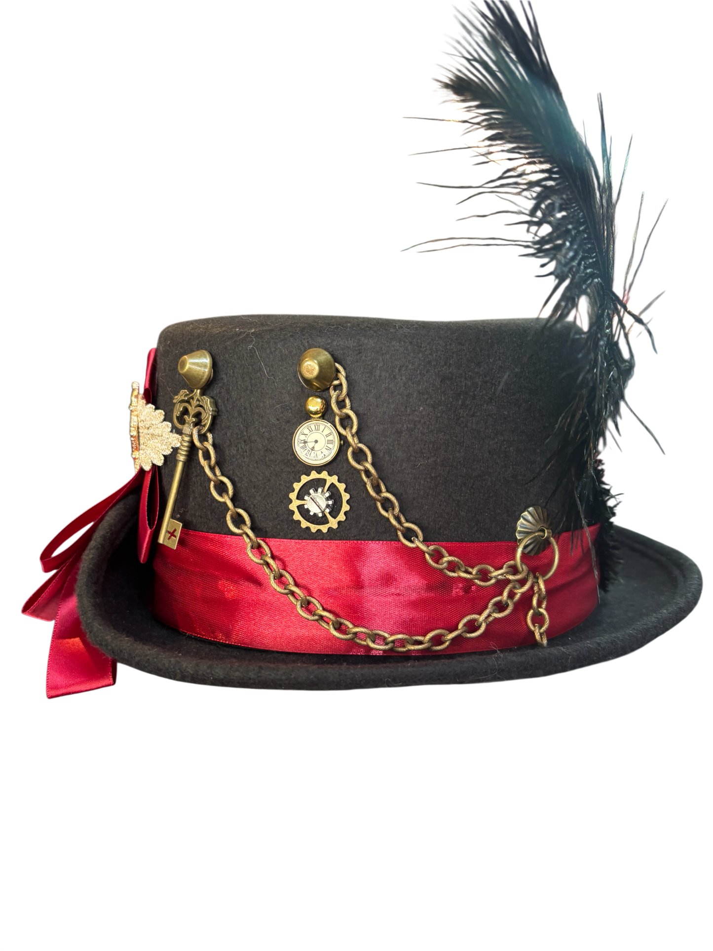 Black Steampunk Top Hat With Ribbon And Lace Detail