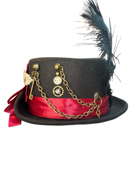 Black Steampunk Top Hat With Ribbon And Lace Detail