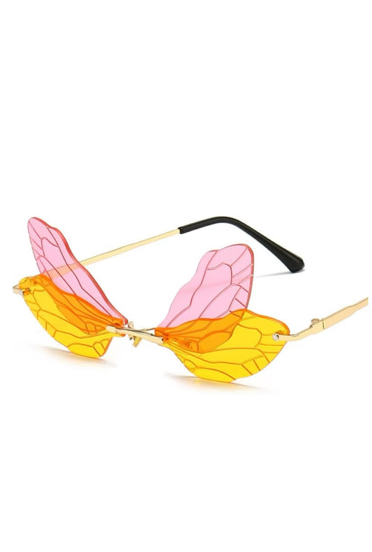 Pink And Yellow Fashion Wings Glasses