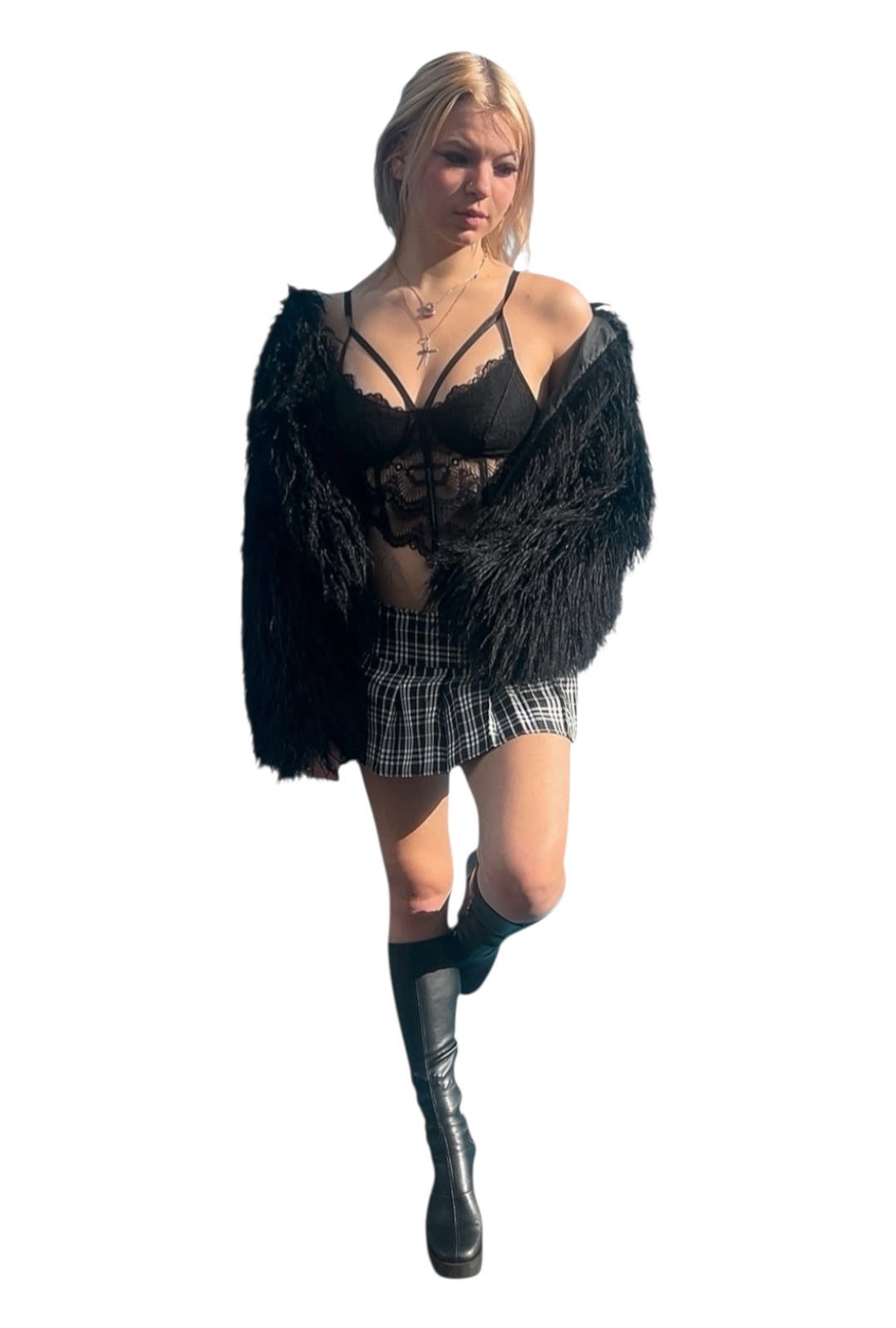 Black Shaggy Faux Fur Coat