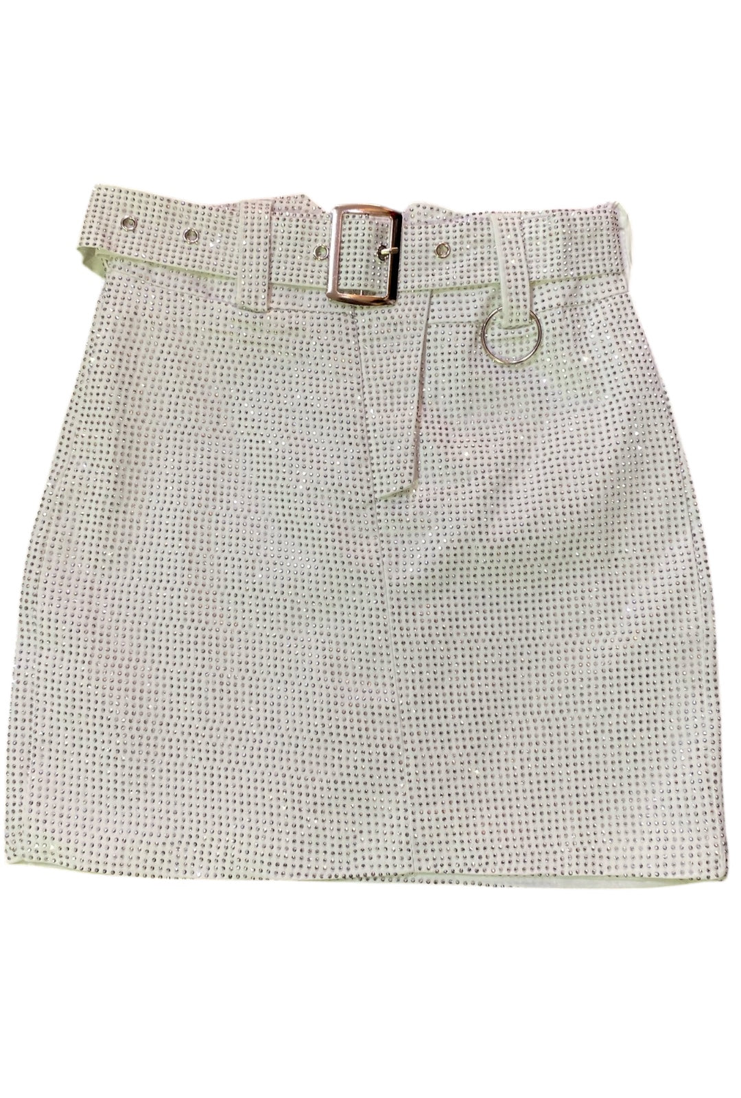Rhinestone Silver and White Utility Skirt