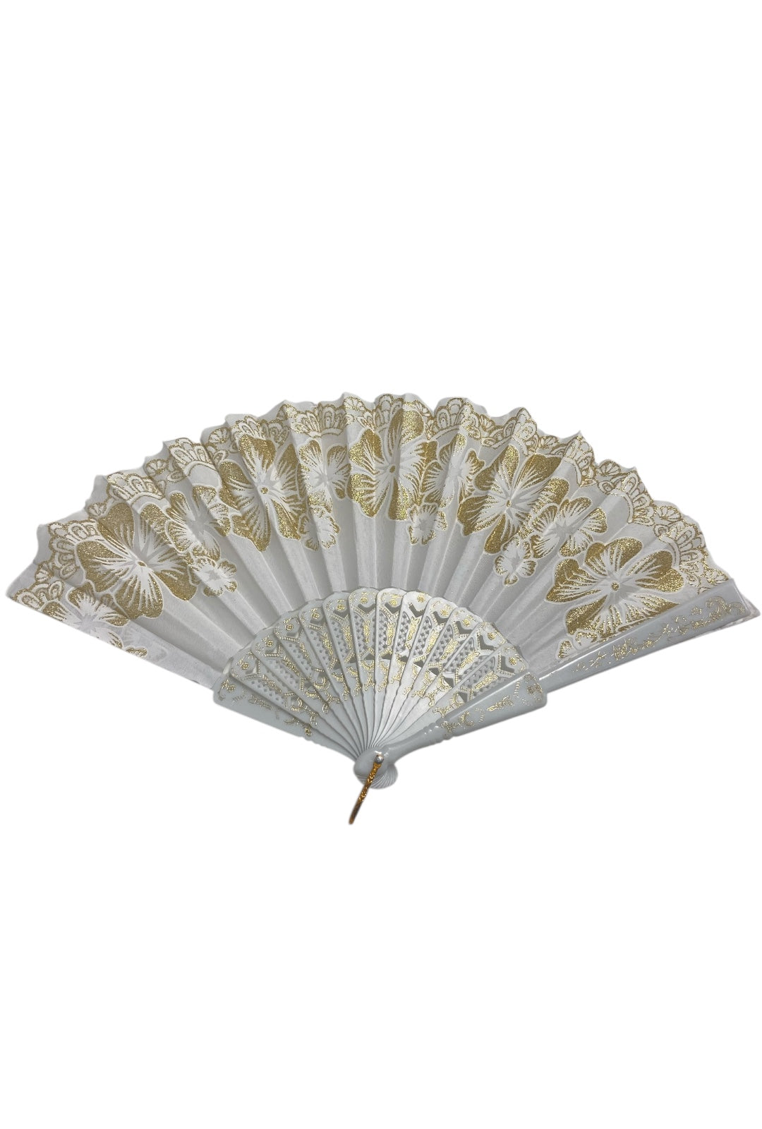 White and Gold Hand Fan With Gold Glitter Detail (G)