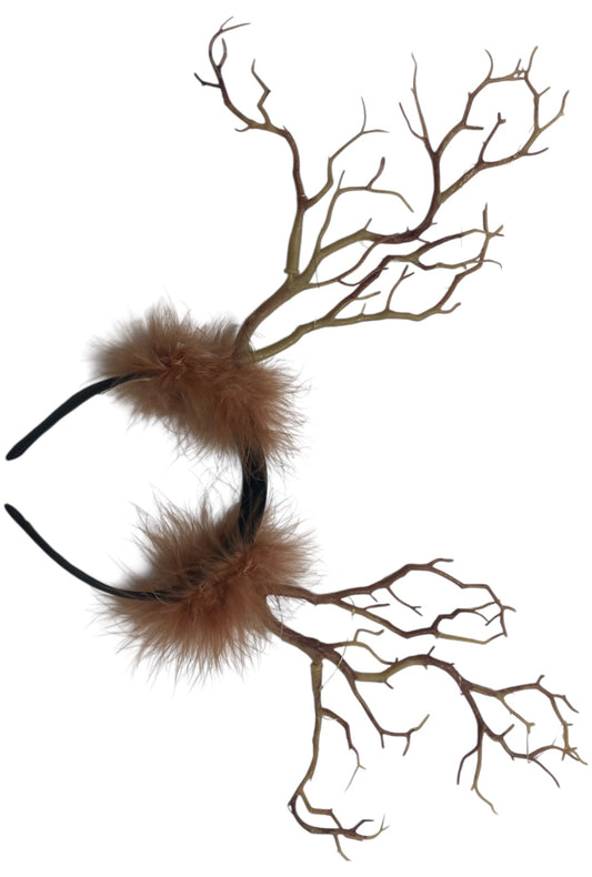Large Brown Fuzzy Antler Headband With LED's