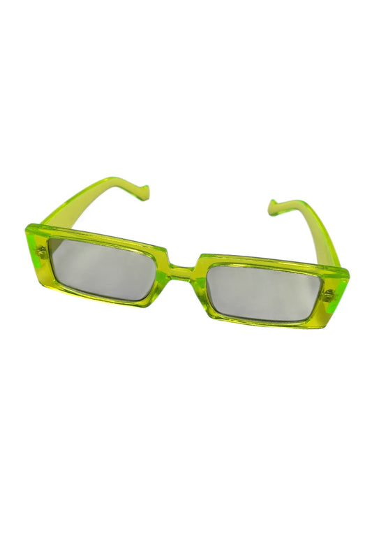 Fluoro Yellow, Transparent Rectangular Framed Sunglasses