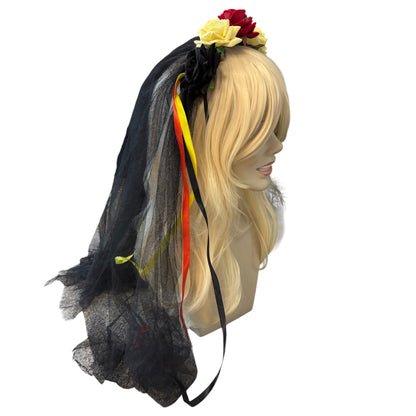 Day Of The Dead Yellow & Red Veil