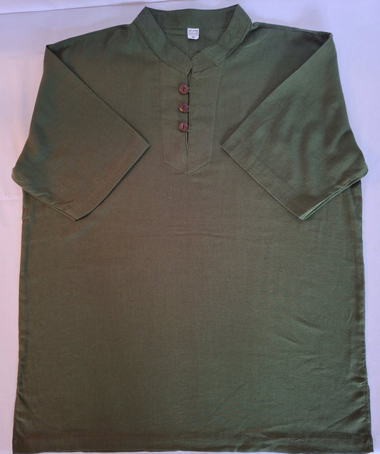 Olive Green Cotton Mandarin Collar