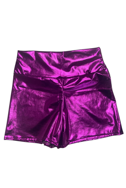 Metallic High Waisted Magenta Booty Shorts
