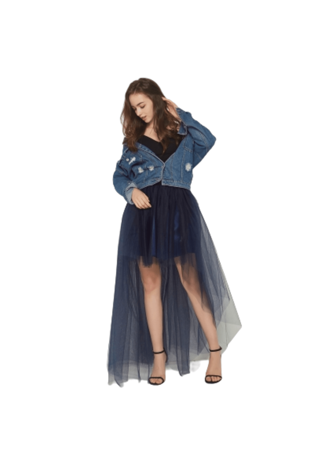 Navy Blue High-Low Tulle Skirt